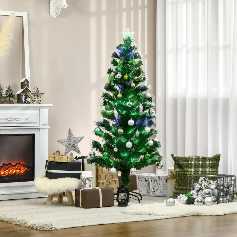 HOMCOM Sapin de Noël artificiel 150 cm en fibre optique couleurs 140 LED support pliable