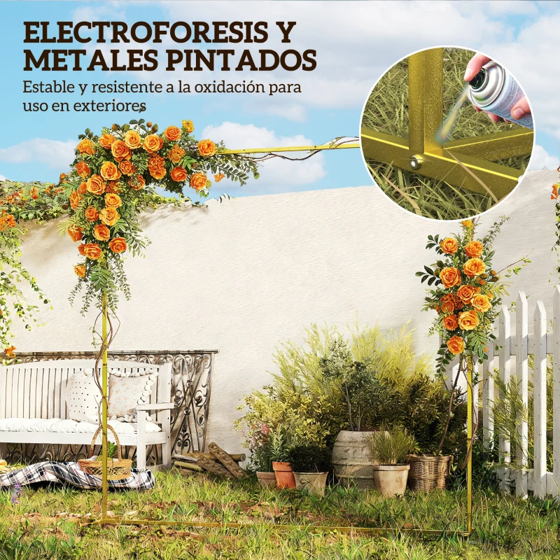 Outsunny Arco de Jardín para Rosas de Metal Arco de Boda Resistente a la Intemperie para Decoración Patio 200x40x200 cm Dorado