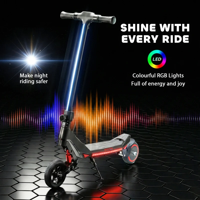 SPORTNOW Electric Scooter for Kids, Foldable E Scooter for Age Age 6+ with LED Display, RGB lights, Up to 16km/h, Black