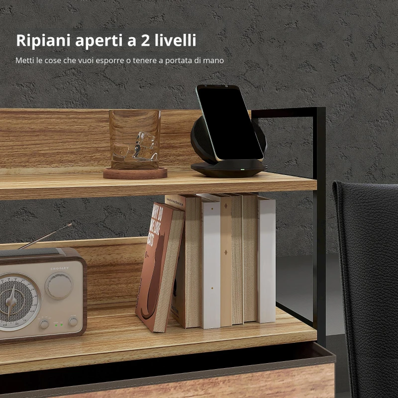 HOMCOM Cassettiera con 3 Cassetti in Tessuto Rimovibili e 2 Ripiani, 60 x 29 x 101cm, MDF e Metallo, Naturale e Nero
