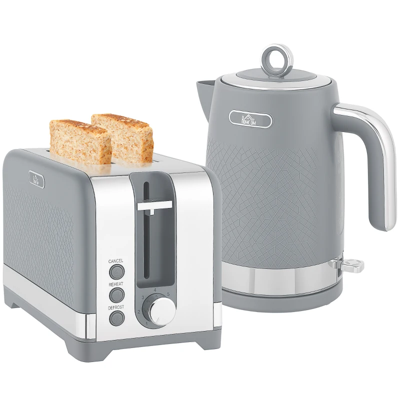 HOMCOM Sleek Textured Kettle and Toaster Set - Grey