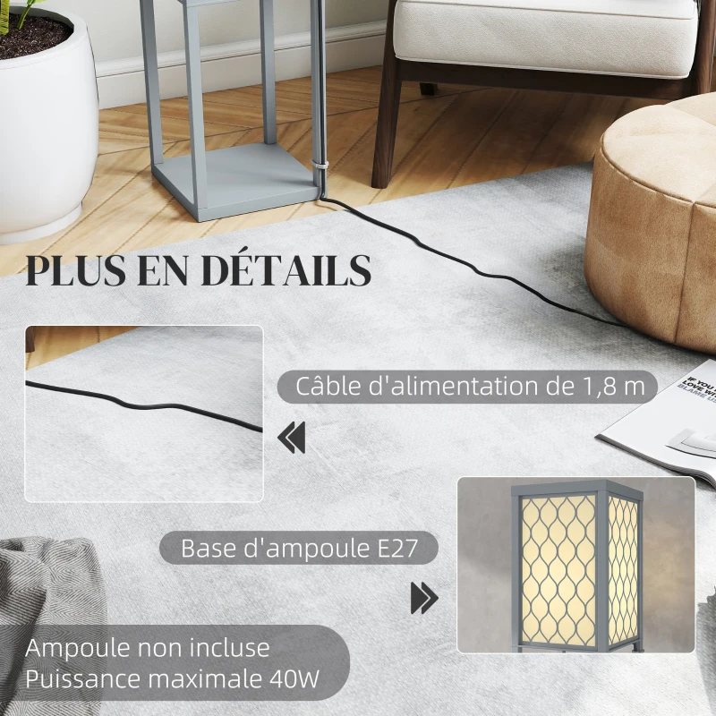 HOMCOM Lampadaire avec étagères, lampadaire sur pied de salon 3 niveaux, interrupteur à tirette 26 x 26 x 160 cm, gris et blanc