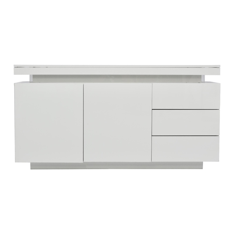Madia moderna minimal e lucida con 2 ante e 3 cassetti, 140x35x72.5 cm, Bianco