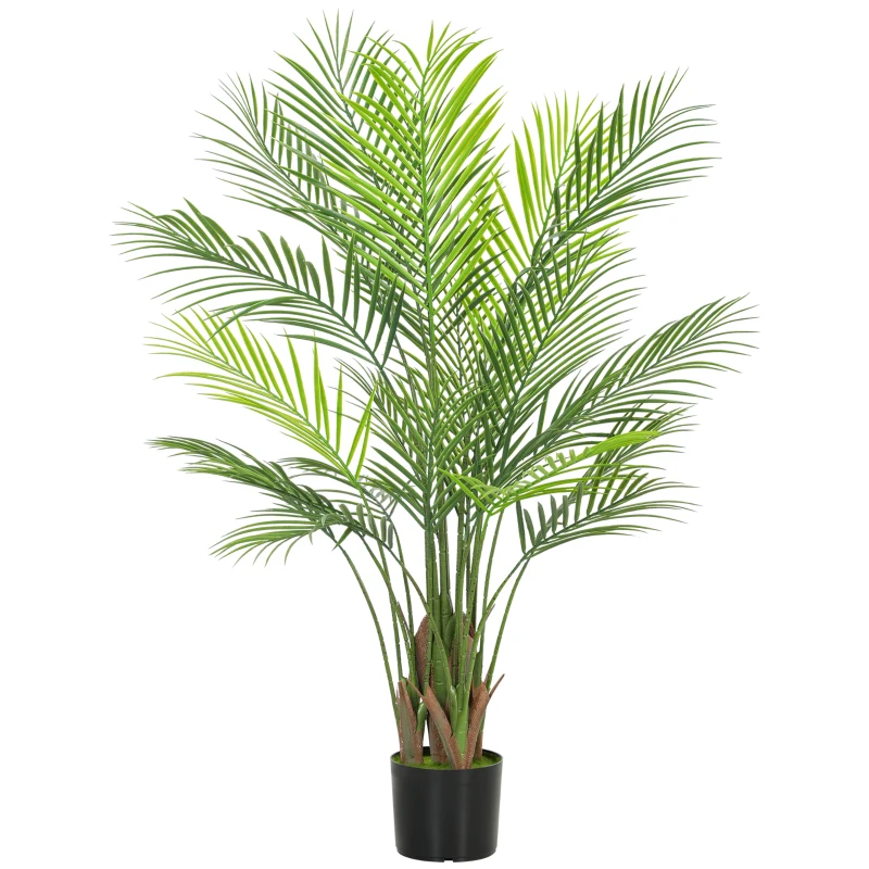 HOMCOM Decorative Artificial Plant, 120cm UV Resistant Faux Areca Palm Tree with Plastic Pot and Flocking, Fake Plant for Indoor Outdoor Decor, Green