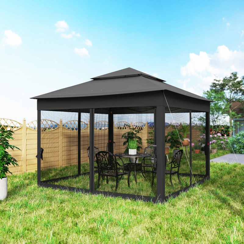 Outsunny 3 x 3(m) Pop Up Gazebo, Double-roof Garden Tent with Netting and Carry Bag, Party Event Shelter, Black