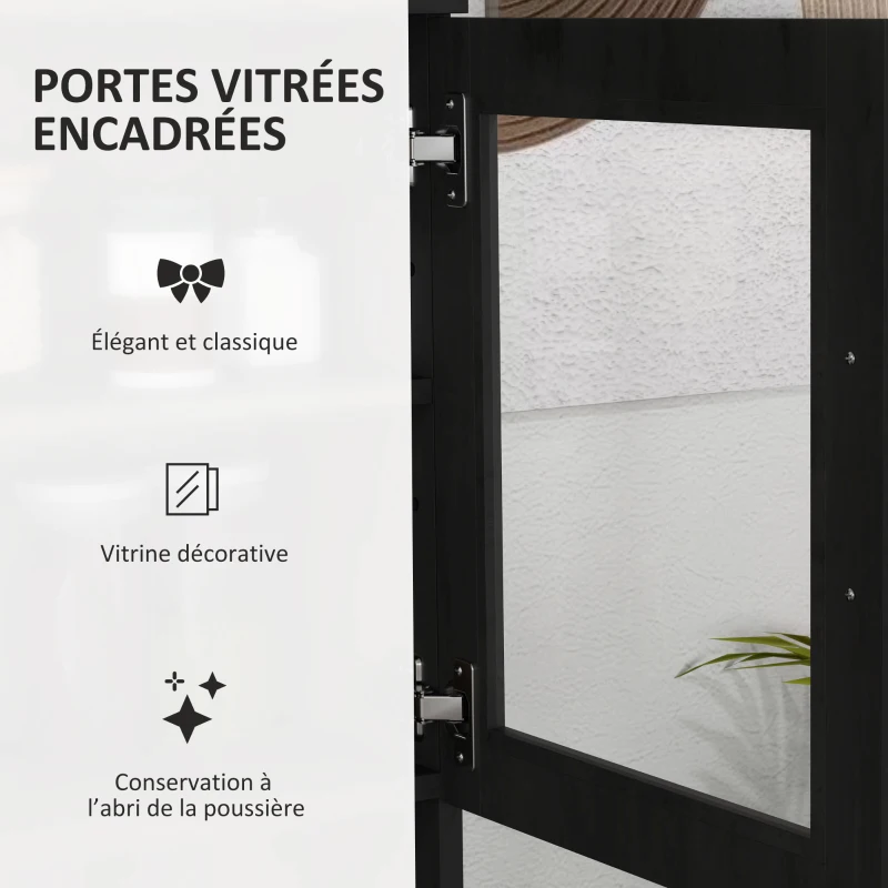 HOMCOM Buffet haut cuisine, armoire de cuisine avec 4 portes, tiroir, plan de travail, étagères réglables, 80x48x170cm, noir