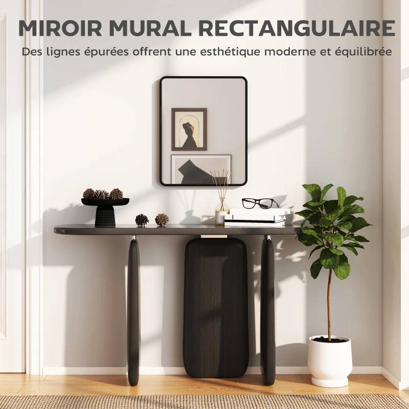 HOMCOM Miroir mural rectangulaire 50 x 40 cm, miroir décoratif moderne avec cadre en métal pour salon, entrée, couloir, noir