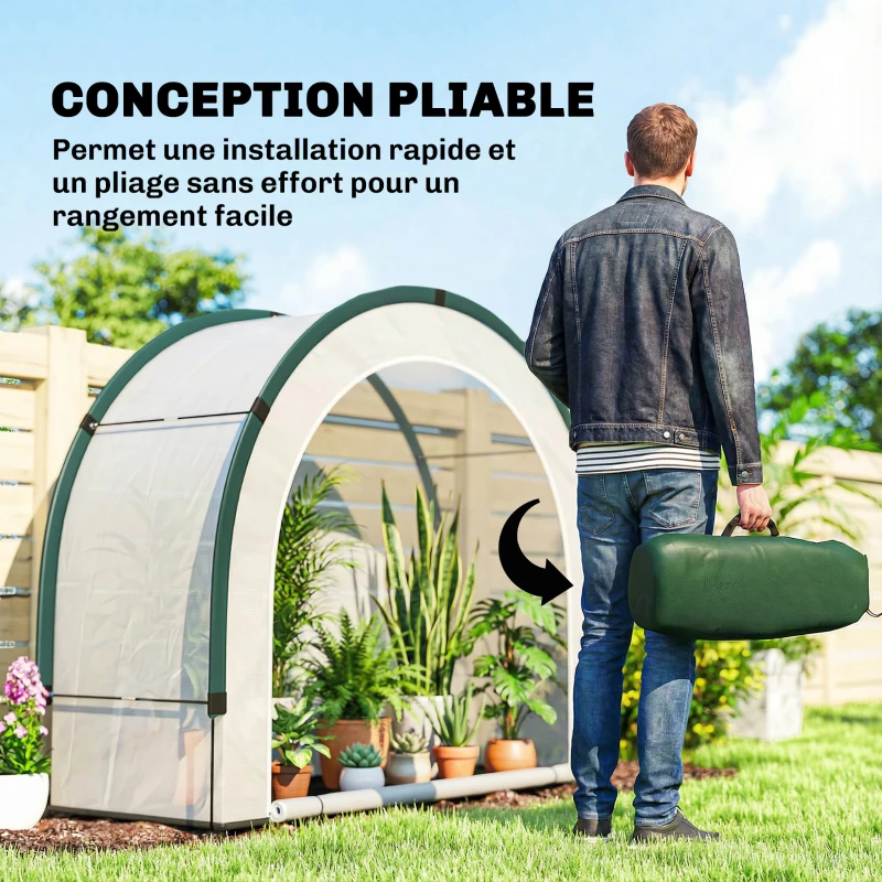 Outsunny Serre de Jardin Pliable et Portable, Petite Serre de Balcon en Bâche PE et Porte Zippée, 200 x 80 x 164 cm, Vert