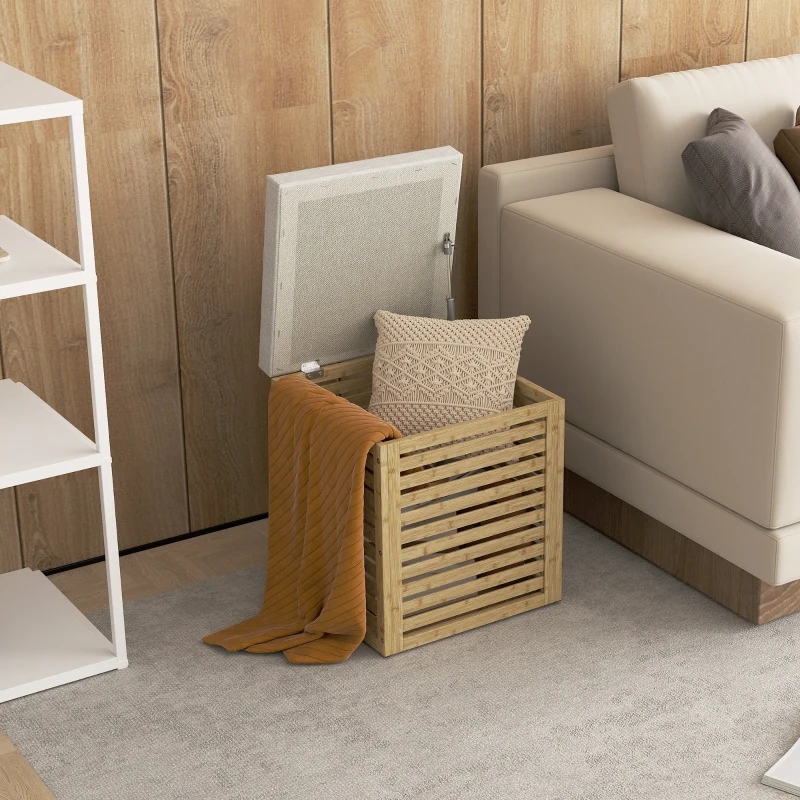 HOMCOM Coffre de rangement tabouret de rangement 54.76 L design lamellé cadre en bambou naturel 40 x 40 x 47 cm bois naturel