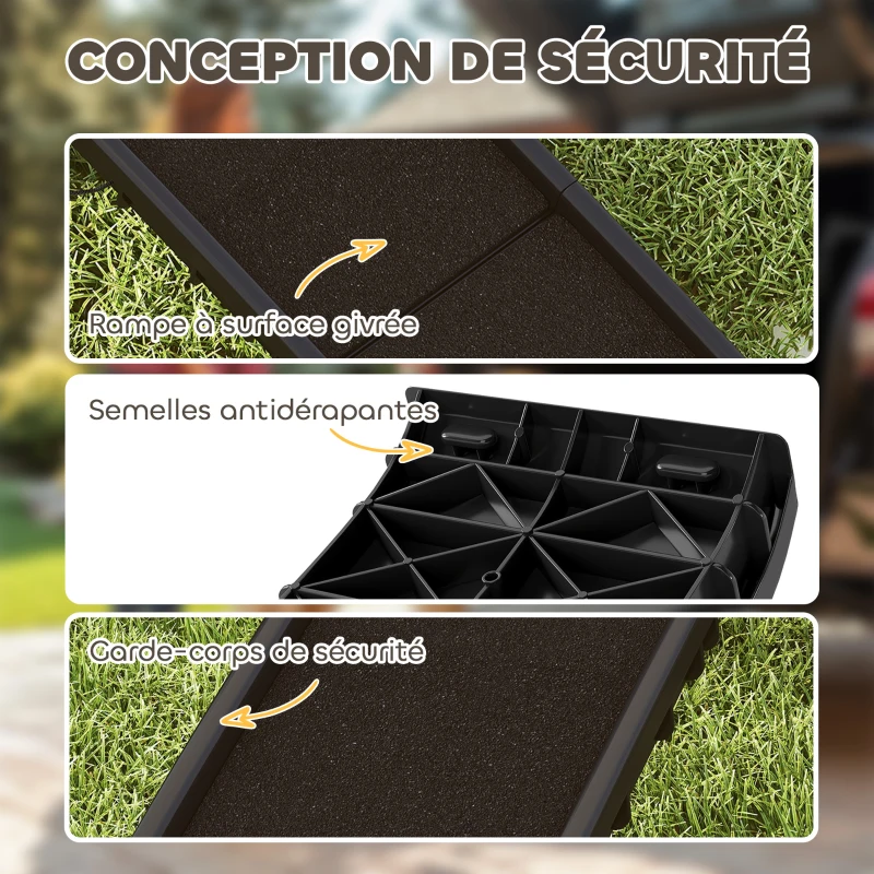 PawHut Rampe pliable pour chiens, escalier pour chien en PP avec pente douce et surface antidérapante, 155x38,5x15,5cm, noir