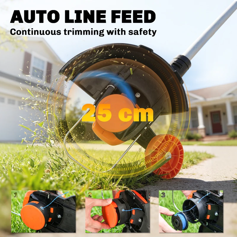 Outsunny Cordless Strimmer with 2 x 4.0Ah Lithium Batteries & Charger, 2-in-1 Lightweight Cordless Grass Trimmer and Lawn Edger