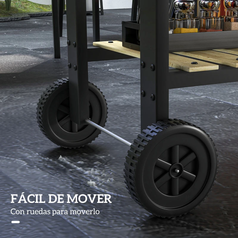 Outsunny Barbacoa de Carbón 113x53,5x82,5 cm con 2 Parrillas Alturas Ajustables Mesa Lateral, Estante y Ruedas para Jardín Negro