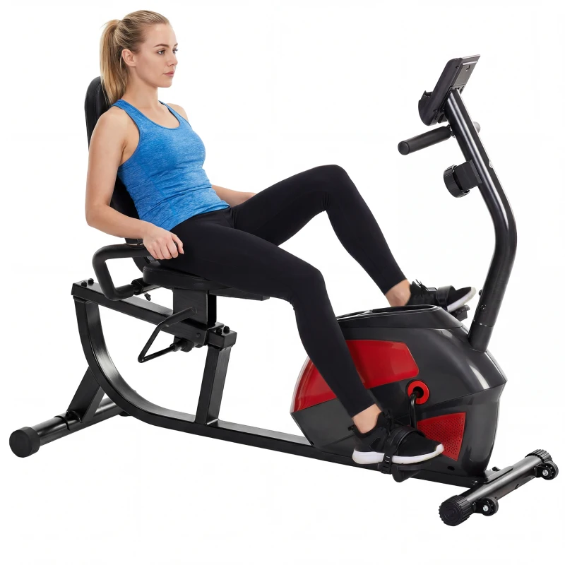 HOMCOM Liege-Heimtrainer mit Rückenlehne, 8-stufiger Widerstand, Schwungrad, verstellbarer Sitz, LCD-Anzeige und Halterung