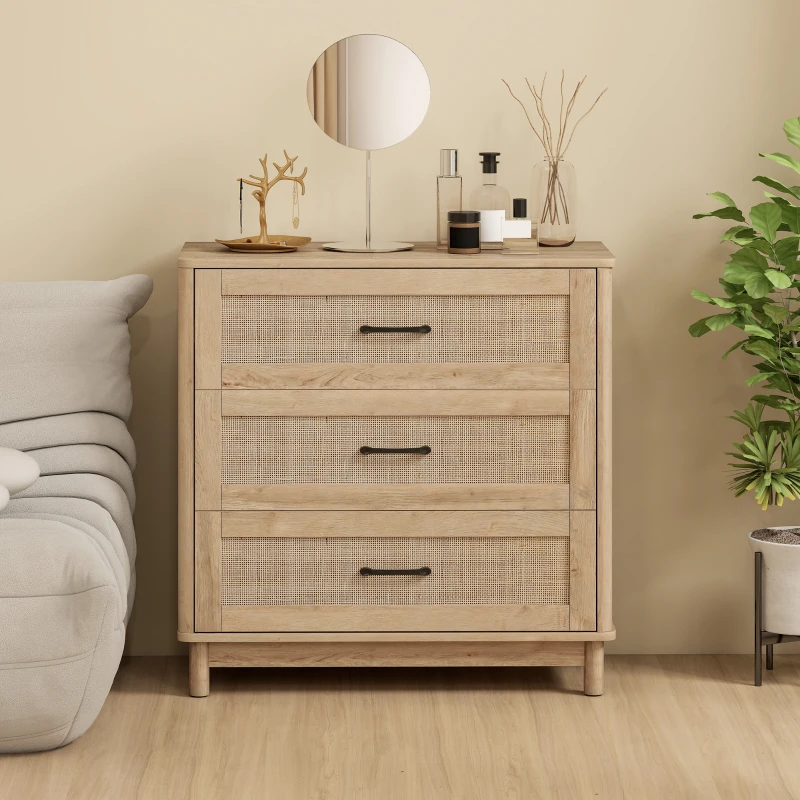 HOMCOM 76 cm Wide Drawer Chest of Drawers with 3 Drawer - Oak