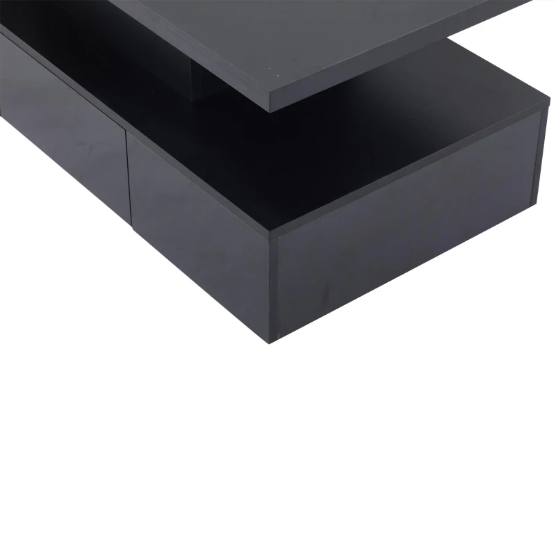 Tavolino da salotto a 2 livelli con luce LED a 16 colori, ripiano aperto e cassetto, 100x50x39 cm, Nero