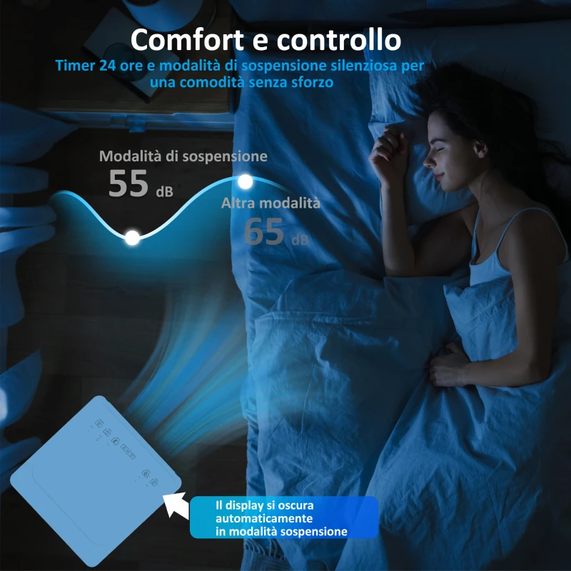 HOMCOM Condizionatore Portatile 7000 BTU, Unità 4-in-1 con Raffreddamento, Deumidificatore, Ventilatore, Modalità Notte