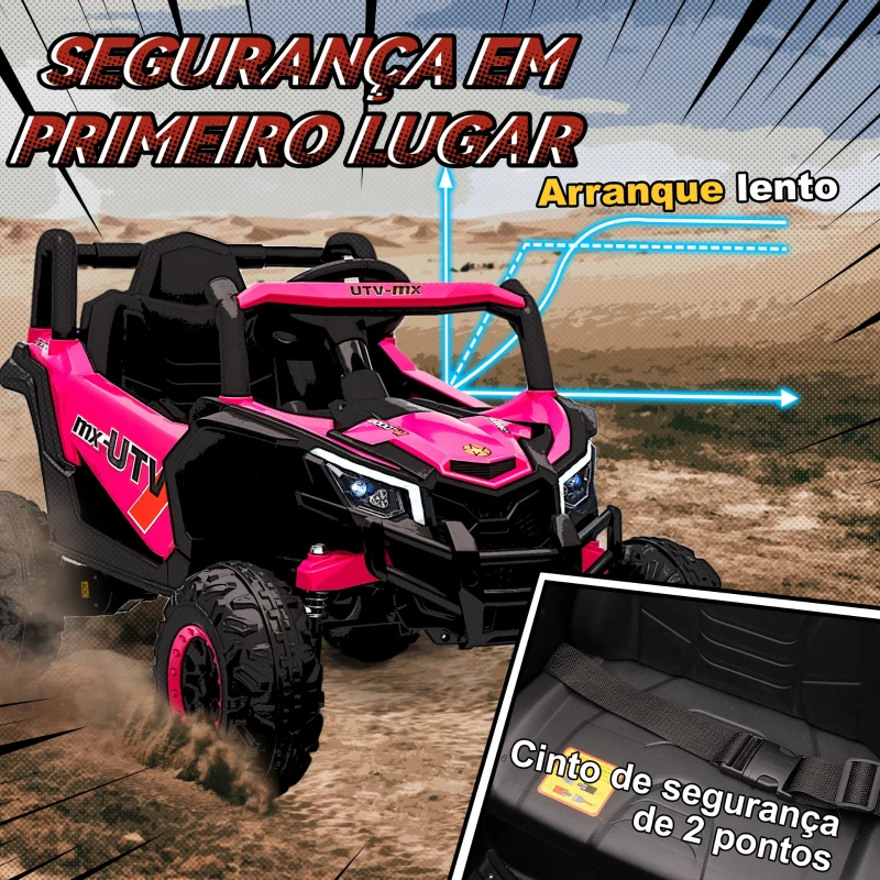 AIYAPLAY Carro Elétrico para Crianças 12V com 2 Motores Controlo Remoto 2,4G Velocidade até 7 km/h e USB 96x61x56 cm Rosa