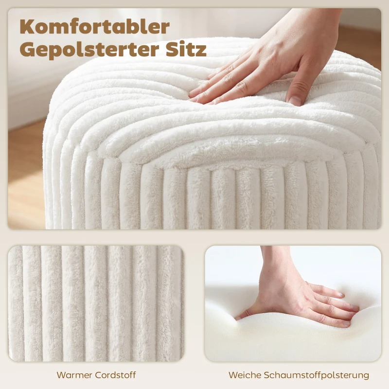 HOMCOM Opberghocker met omkeerbaar deksel, moderne cord-zitpoef voor woonkamer en slaapkamer, wit