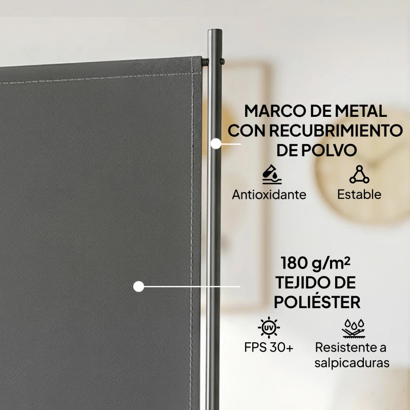 Outsunny Biombo Plegable de 3 Paneles 260x180 cm Biombo Separador de Ambientes con Soporte de Metal UPF 30+ Gris Oscuro