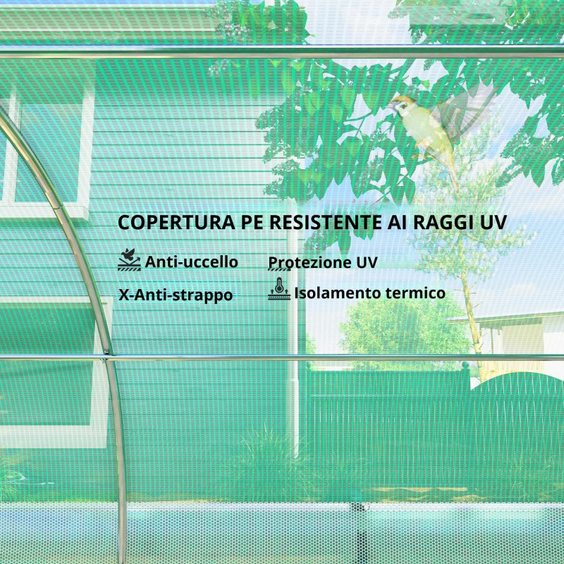 Outsunny Serra a Tunnel 6 x 3 x 2 m con Rete Parasole, Pareti Laterali Arrotolabili, Copertura in Plastica, Struttura in Acciaio, Verde