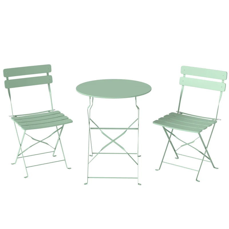 Outsunny Ensemble Bistrot de Jardin 3 Pièces Table et 2 Chaises Pliantes à Lattes Double Protection Antirouille Vert