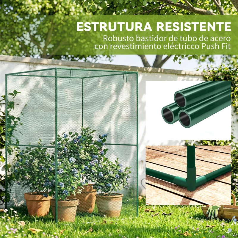 Outsunny Jaula de Cultivo para Plantas 120x120x180 cm con Puerta Enrollable y Marco de Acero para Jardín Terraza Color Verde