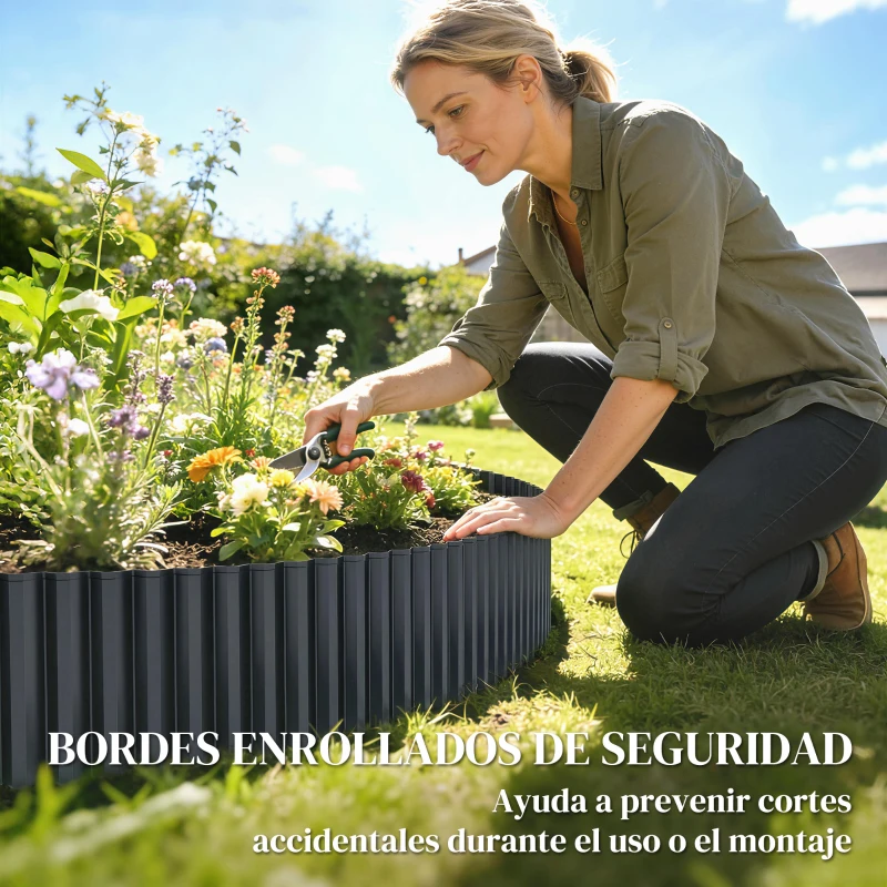 Outsunny Valla de Jardín Metálica 650x20 cm de Acero Galvanizado Resistente para Huerto Patio Terraza Césped Gris Oscuro