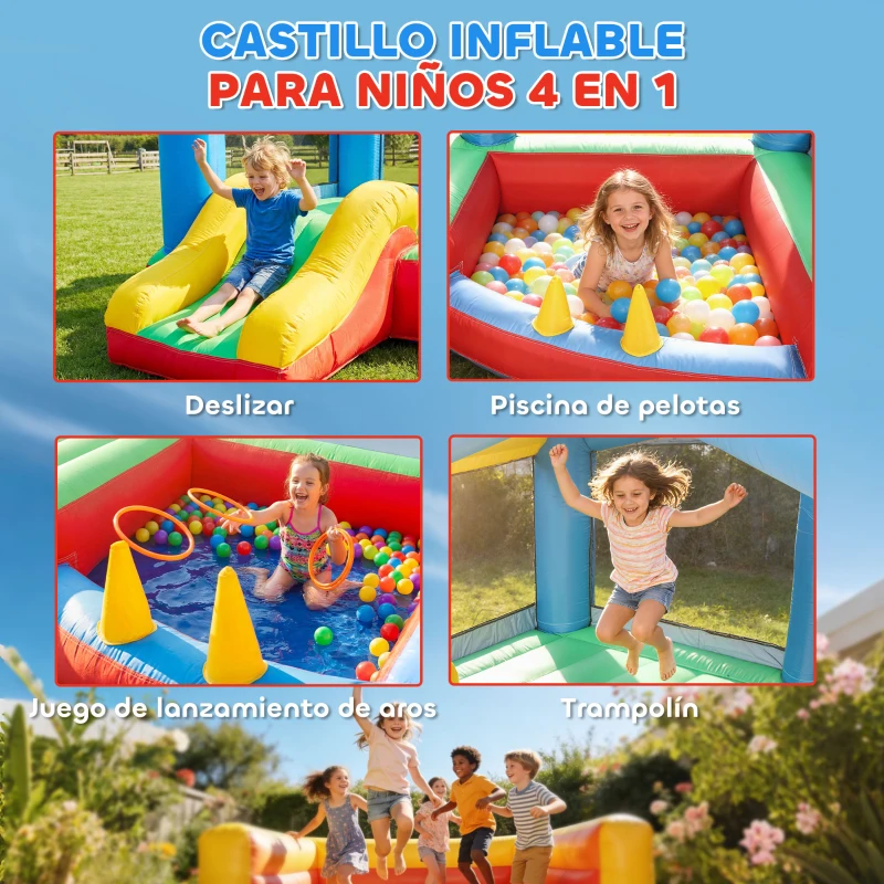 AIYAPLAY Castillo Hinchable para Niños con Soplador Tobogán Cama Elástica Piscina de Pelotas Juego de Aros Toldo