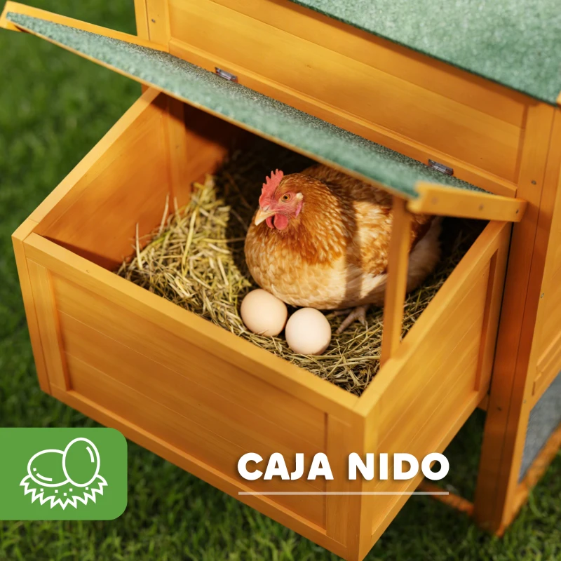 PawHut Gallinero de Madera Grande para 3-6 Gallinas con Techo Asfáltico Nido y Bandeja Extraíble 297,5x68x118 cm Natural