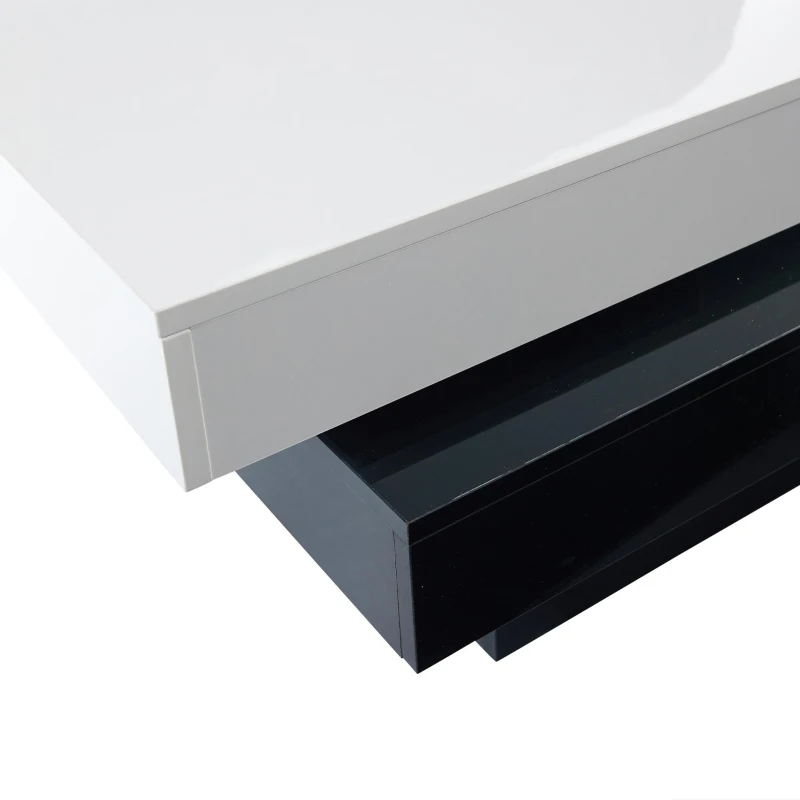 Tavolino da salotto girevole a 2 livelli con piano lucido, 103x60x35,5 cm, Bianco e Nero