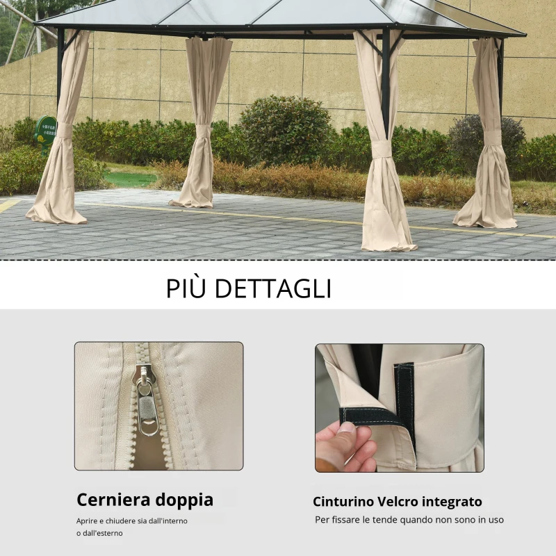 Outsunny Set di 4 Pareti Laterali per Gazebo da Giardino Tondeggiante, 300 x 400 cm, Resistente Alle Intemperie, Beige