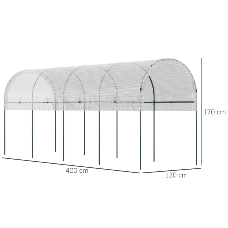 Outsunny Szklarnia na pomidory, Odporna na wiatr, Tunel foliowy do uprawy pomidorów, Dach na pomidory, Szklarnia do ogrodu, balkonu, Stal, PE, Biały, 4 x 1,2 x 1,7m
