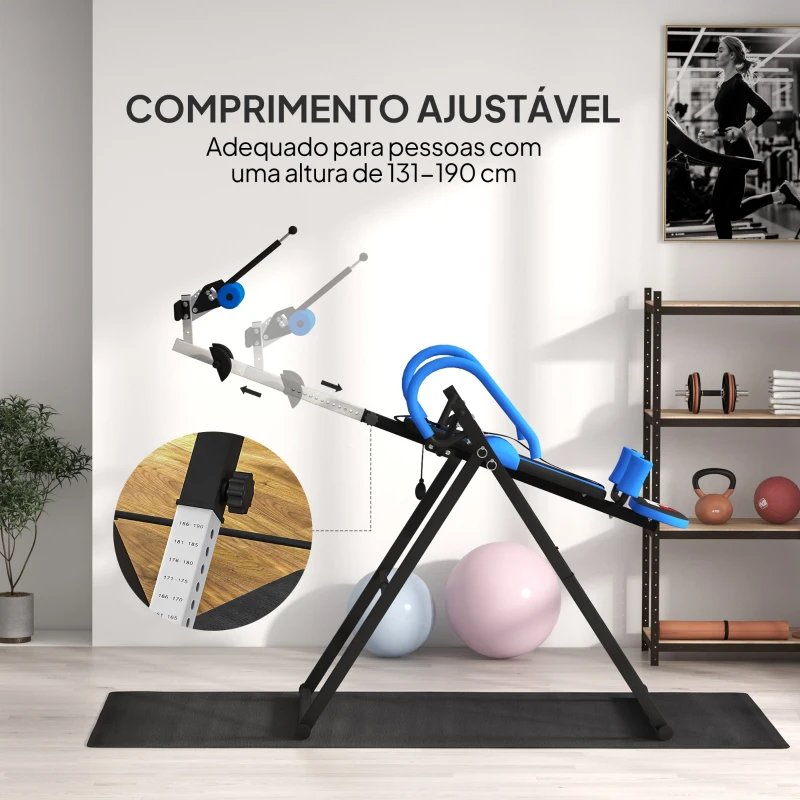 HOMCOM Mesa de Inversão Dobrável com Cinto de Segurança Altura Regulável para Utilizadores de 1,30 a 1,90 m 79x114x153 cm Preto e Azul