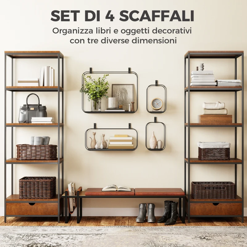 HOMCOM Mensole Flottanti Geometriche per Soggiorno, Set di 4 Pezzi, Nero