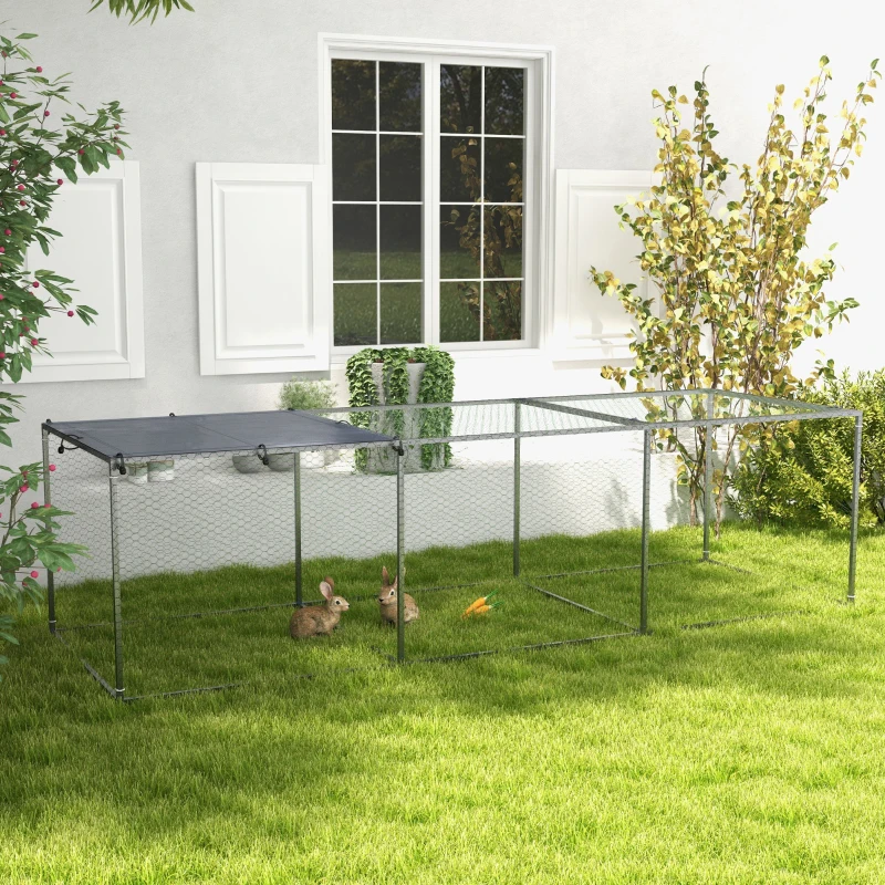 PawHut Enclos poulailler cage clapier extérieur 3 m² pour petits animaux dim. 3 x 1 x 0,8 m acier galvanisé