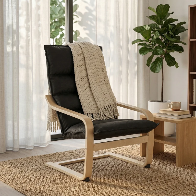 HOMCOM Fauteuil de Salon Moderne à Dossier Haut Rembourré Pieds en Bois et Revêtement en Velours 67x83x105 cm Noir