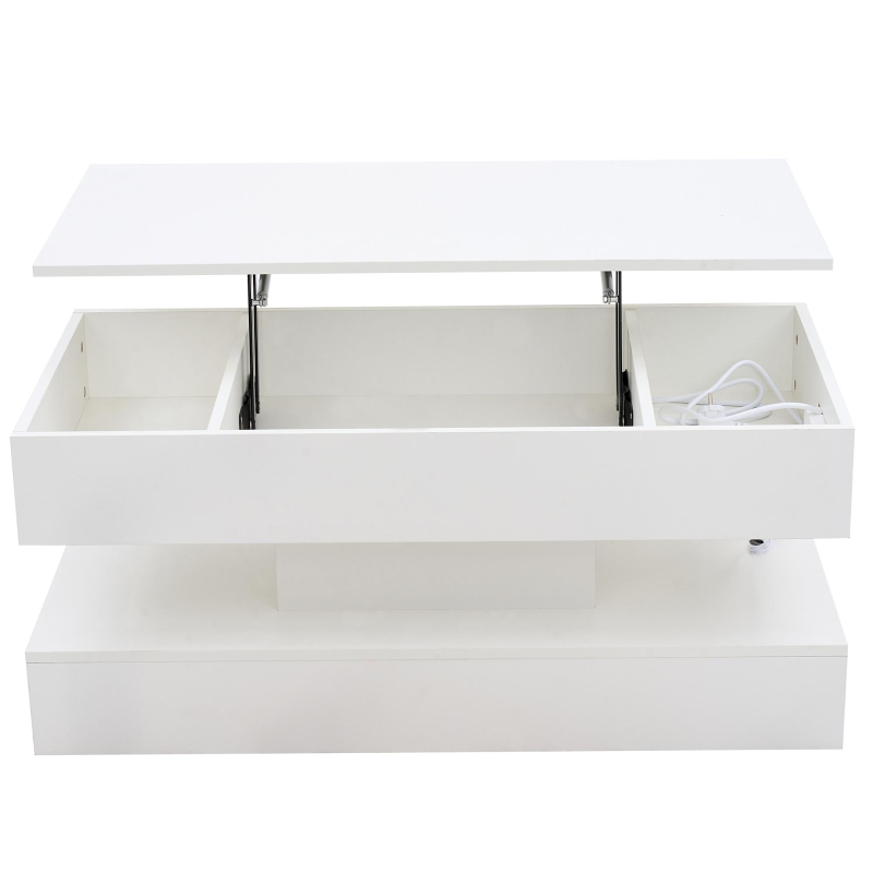 Tavolino da salotto moderno con illuminazione LED e spazio a scomparsa, 100x50x42 cm, Bianco