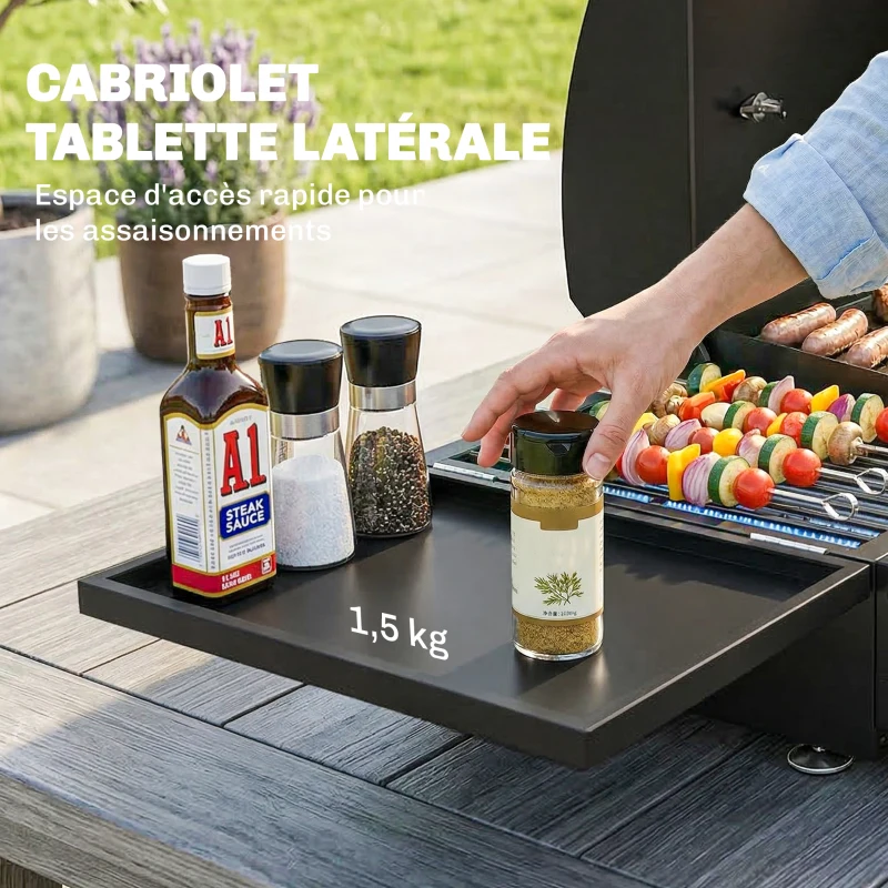 Outsunny Barbecue à Gaz de Table 3 Brûleurs Combiné Gril et Plancha avec Couvercle et Thermomètre 8,1 kW Portable Noir