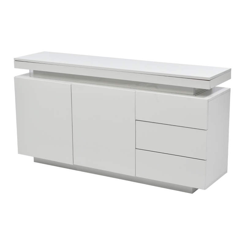 Madia moderna minimal e lucida con 2 ante e 3 cassetti, 140x35x72.5 cm, Bianco