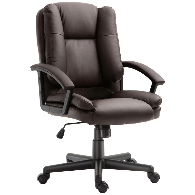 HOMCOM Mid Back Executive Office Chair, Faux Leather Computer Desk Chair with Swivel, Double-Tier Padding, Arm, Wheels, Brown(m-13)