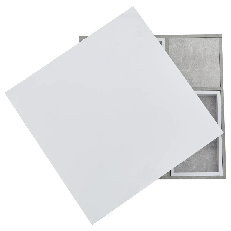 Tavolino da caffè lucido e girevole a 2 livelli con ripiano portaoggetti, 70x70x36 cm, Bianco