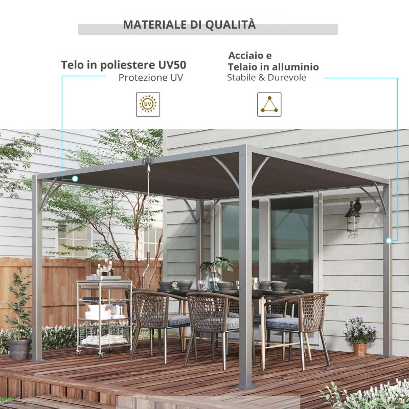 Outsunny Pergola 3 x 3 m Bioclimatica con Lamelle Orientabili, Design Contemporaneo, Anti-UV 50+, Alluminio, Grigio