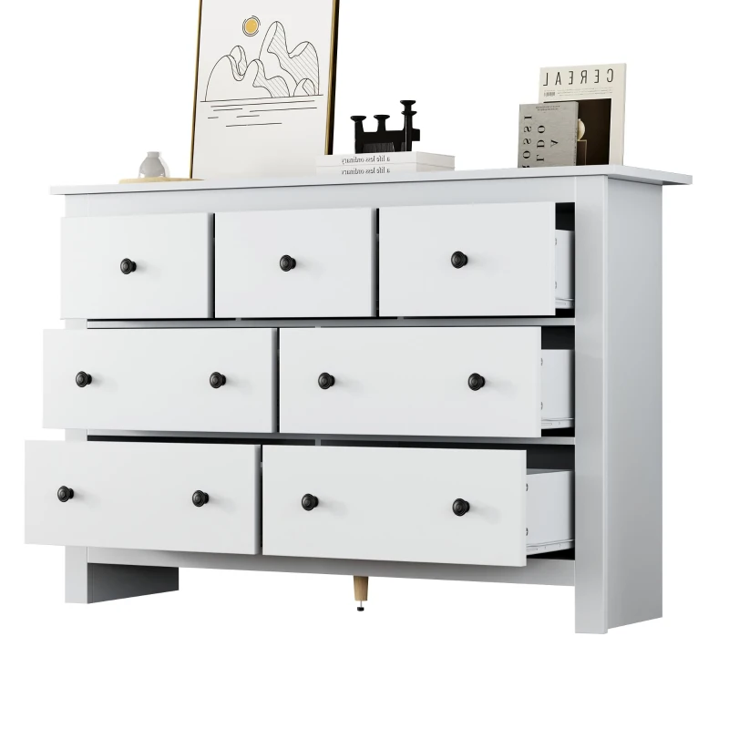 Madia credenza minimal portaoggetti con 7 cassetti, 152x40x88.5 cm, Bianco