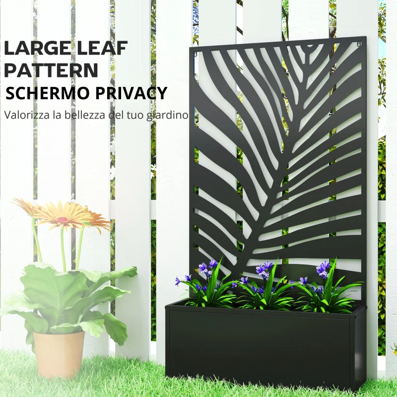 Outsunny Cassone rialzato con graticcio, fioriera in metallo con schermo, graticcio da giardino 61 x 23 x 113 cm