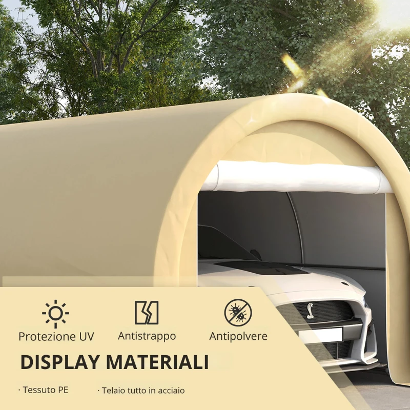 Outsunny Tenda da Garage Resistente all'Acqua con Protezione UV UPF 30+ e Pareti Laterali Rimovibili, 5 x 3 m, Beige
