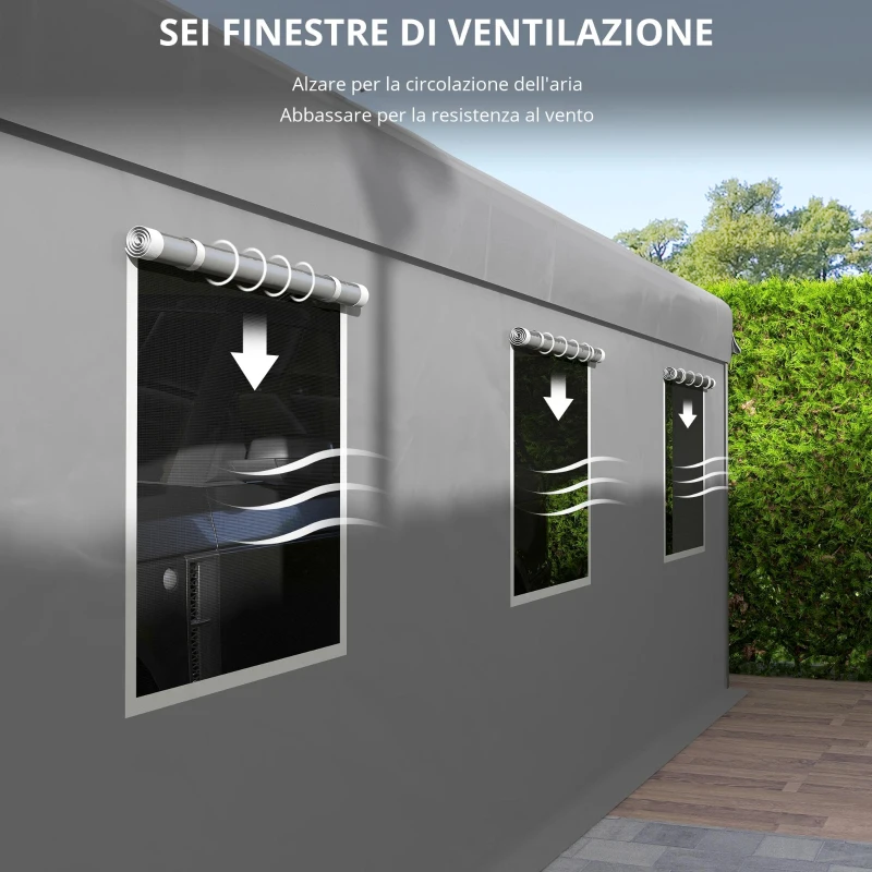 Outsunny Tenda per Auto 6L x 2,95l x 2,78H m in Acciaio Zincato e PE ad Alta Densità 160 g/m² con 2 Porte Avvolgibili e 6 Finestre, Grigio Chiaro