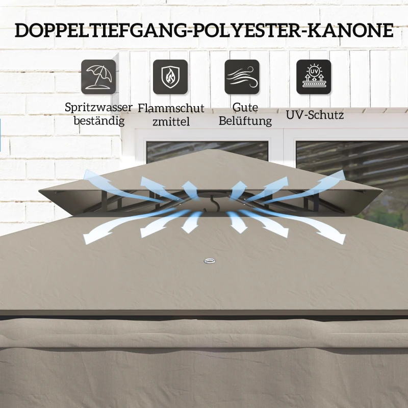 Outsunny Grillpavillon 242x232x248 cm wasserabweisend flammhemmend Gartenpavillon mit Doppelschichtdach Grau