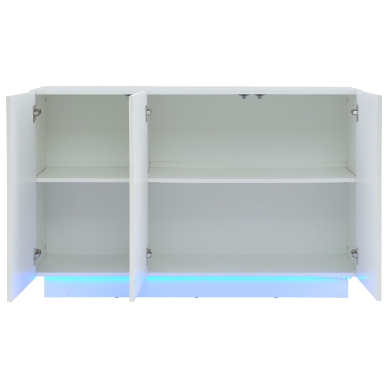 Credenza da sala da pranzo minimal con luce LED, in truciolato, 120x40x75 cm, Bianco