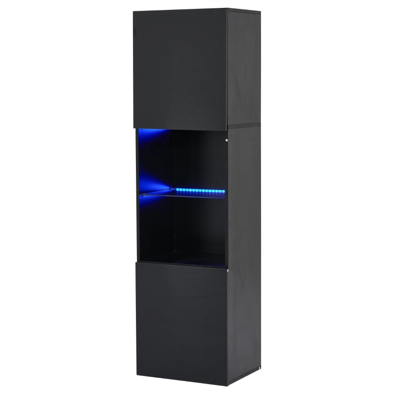 Vetrina per collezione con illuminazione LED e ripiano in vetro, 45x35x160 cm, Nero