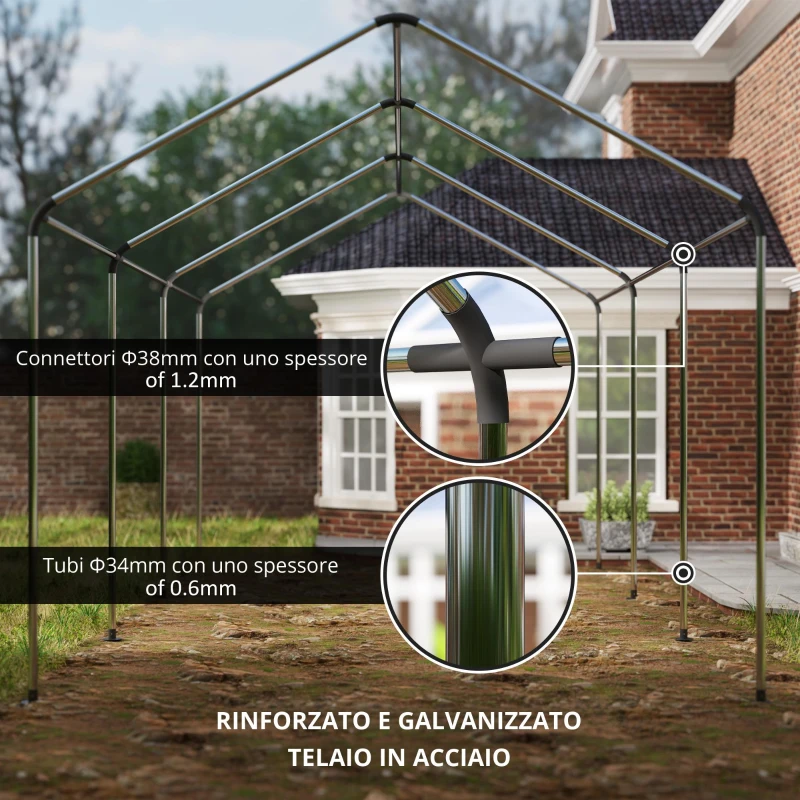 Outsunny Tenda Garage 3 x 6m, Tenda per Auto Resistente con 2 Porte Avvolgibili, Telo 200g PE, Verde